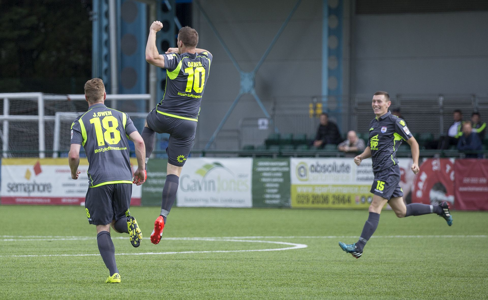 Les Davies celebrates The Nomads' second goal