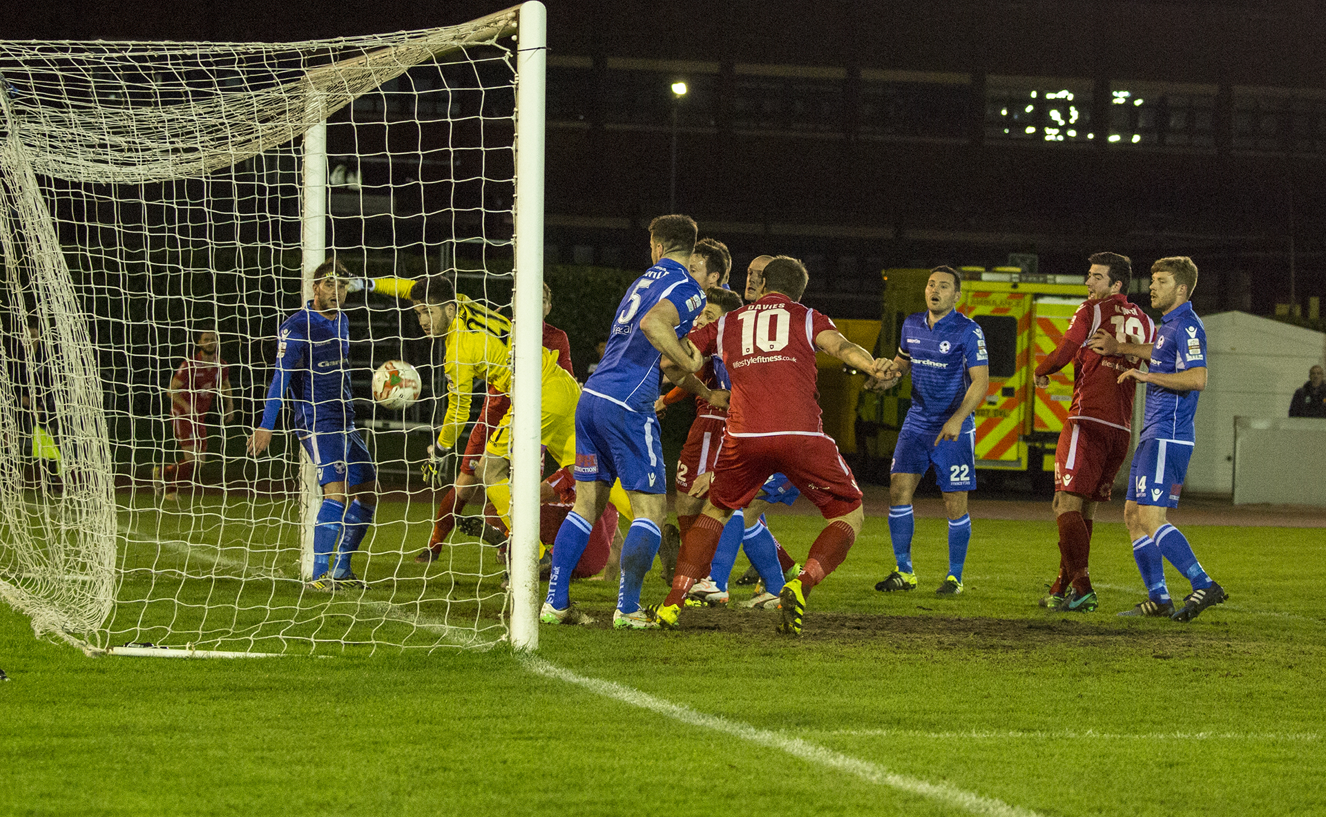 The ball barely crosses the line as George Horan gives The Nomads the lead - © NCM Media