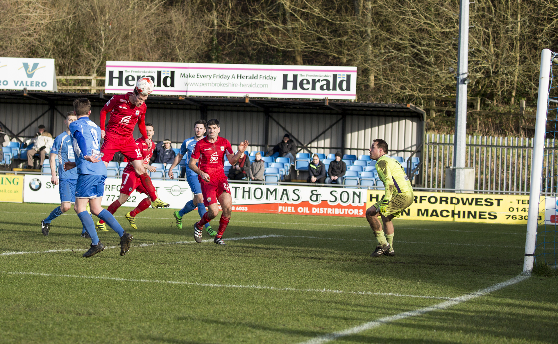 Matty Williams nods home in the 13th minute - © NCM Media