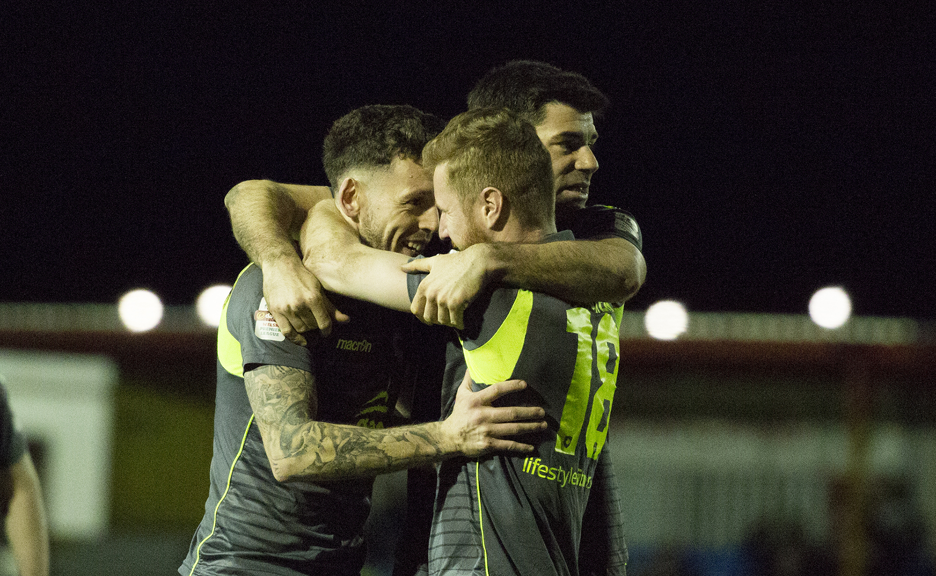 Jay Owen celebrates with Wes Baynes following his equaliser - © NCM Media