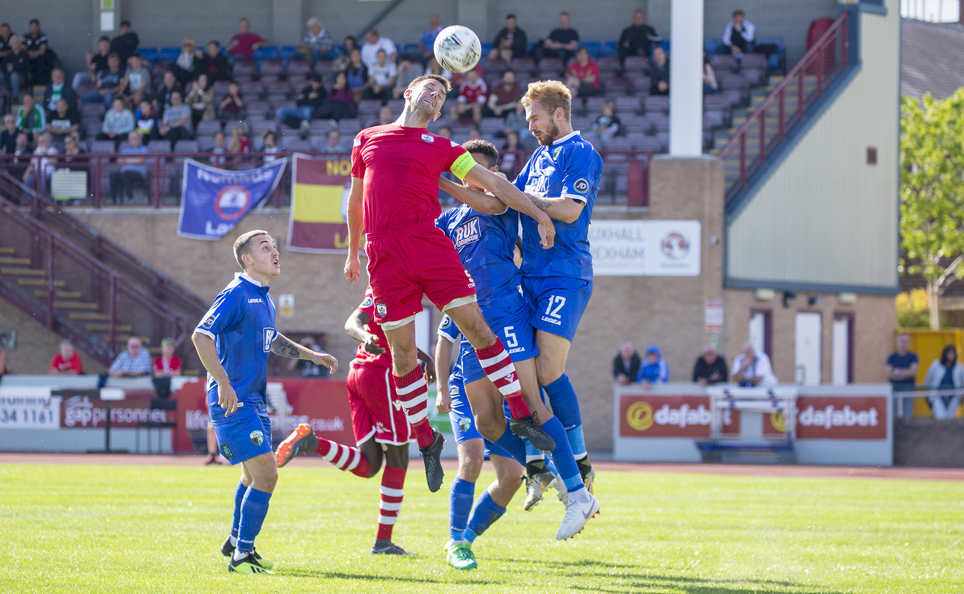 George Horan challenges for the ball in the TNS area © NCM Media