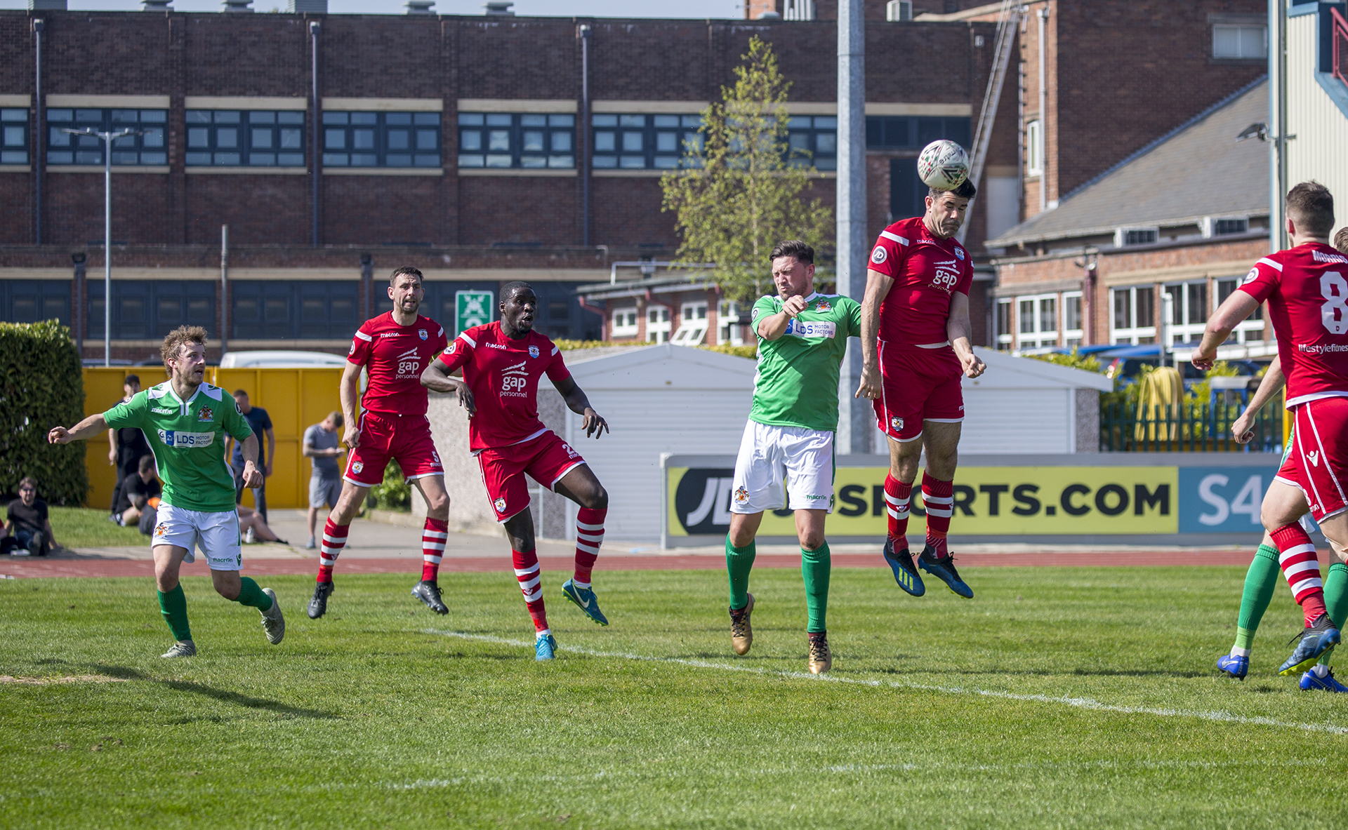 Michael Wilde heads home Jamie Insall's cross to give The Nomads the lead | © NCM Media