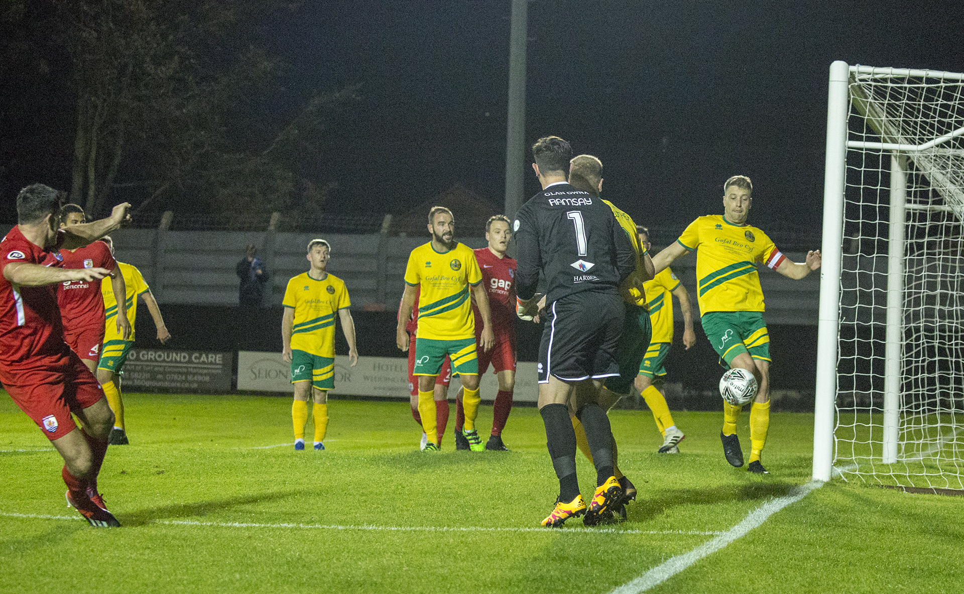 Michael Wilde's header is cleared off the line | © NCM Media