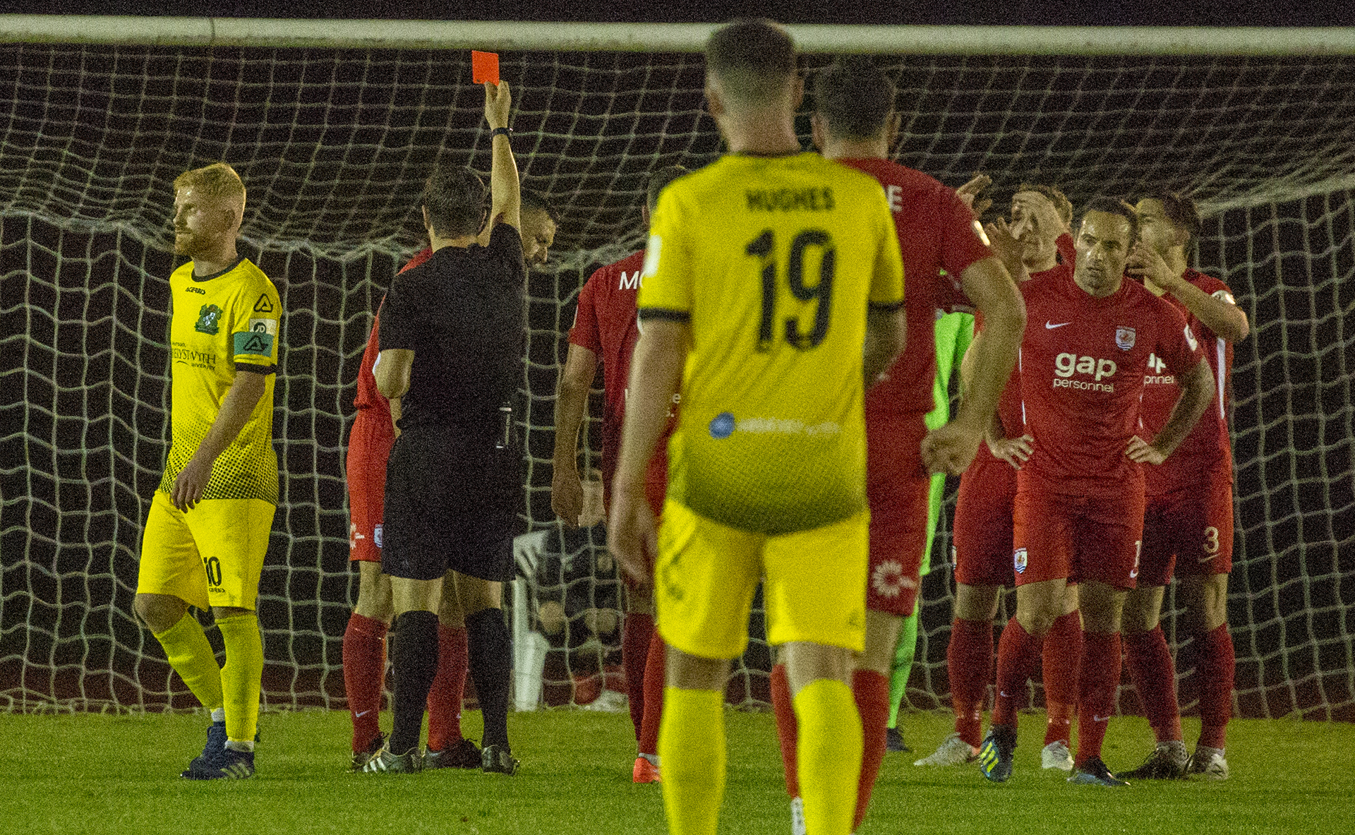 George Horan is shown a straight red card in the 58th minute | © NCM Media