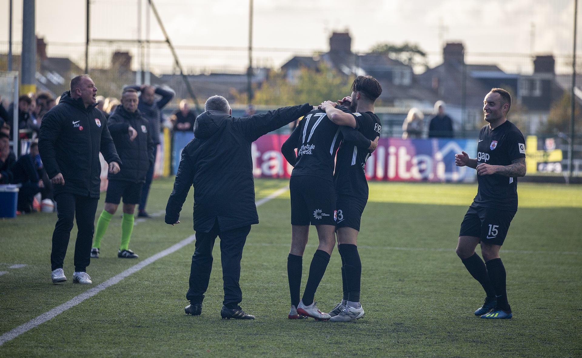 Kris Owens is congratulated as his cross is headed into the net for a late winner | © NCM Media