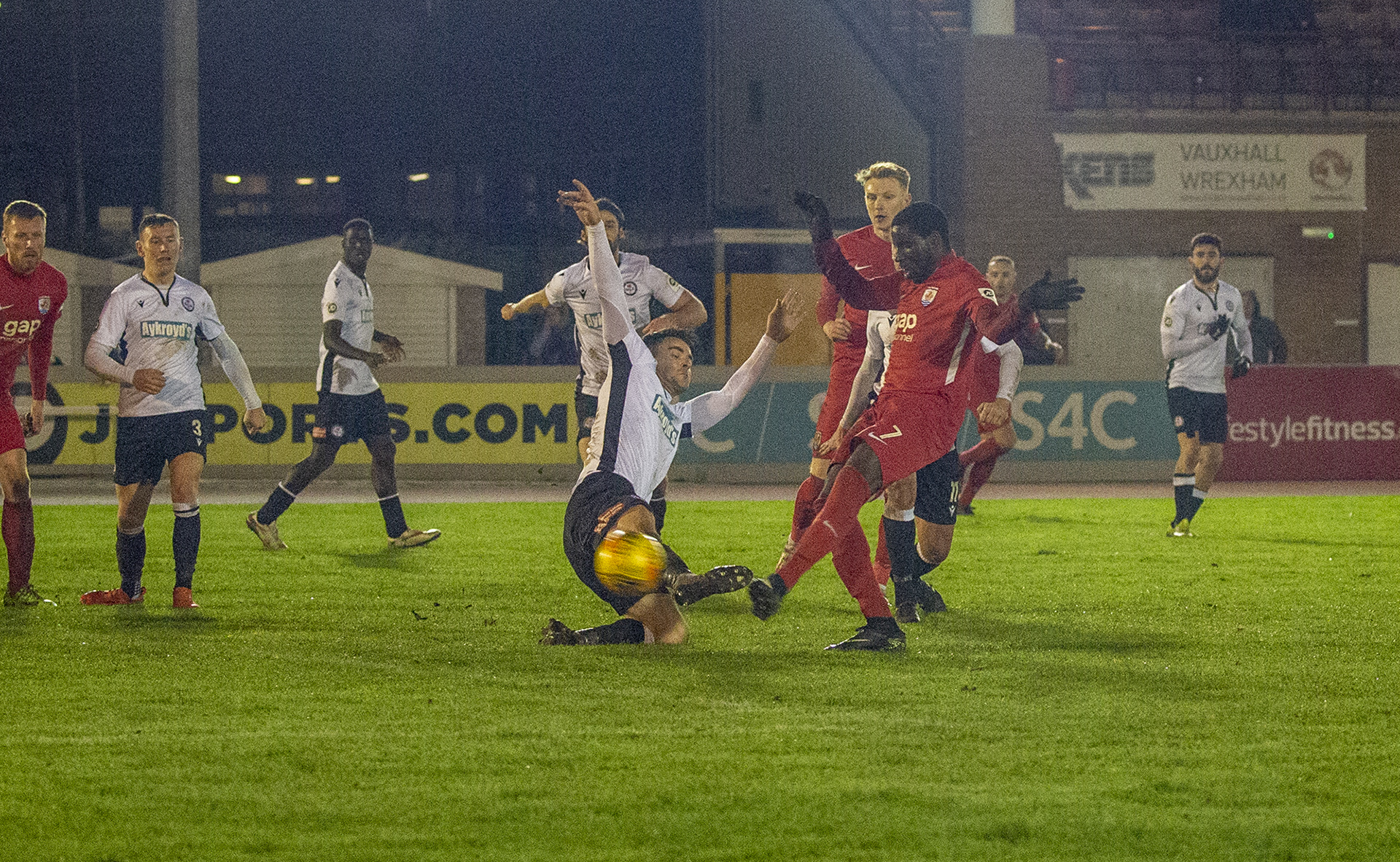 Michael Bakare slams home The Nomads' equalising goal | © NCM Media