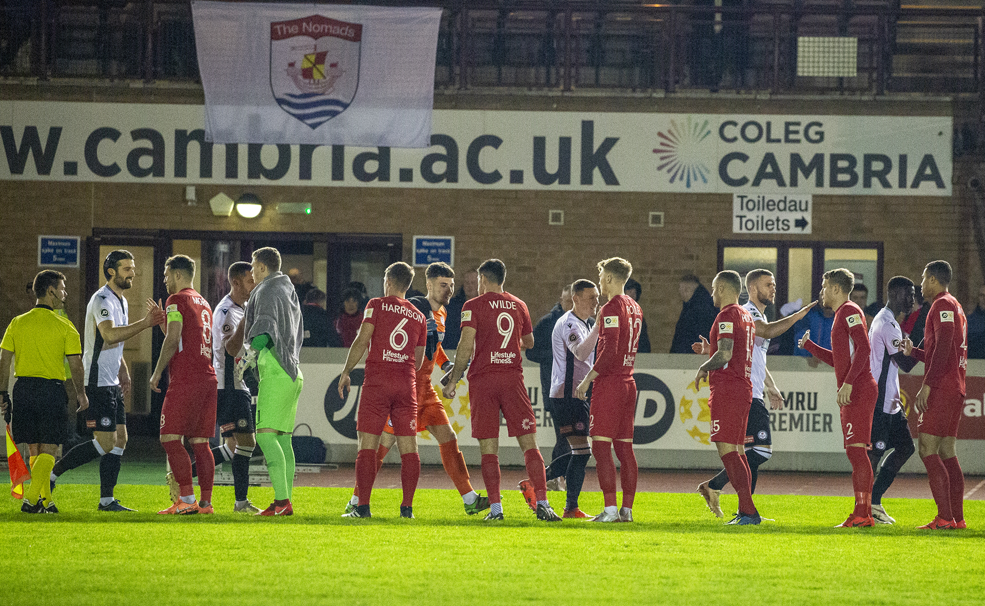 Connah's Quay Nomads players at Deeside Stadium | © NCM Media