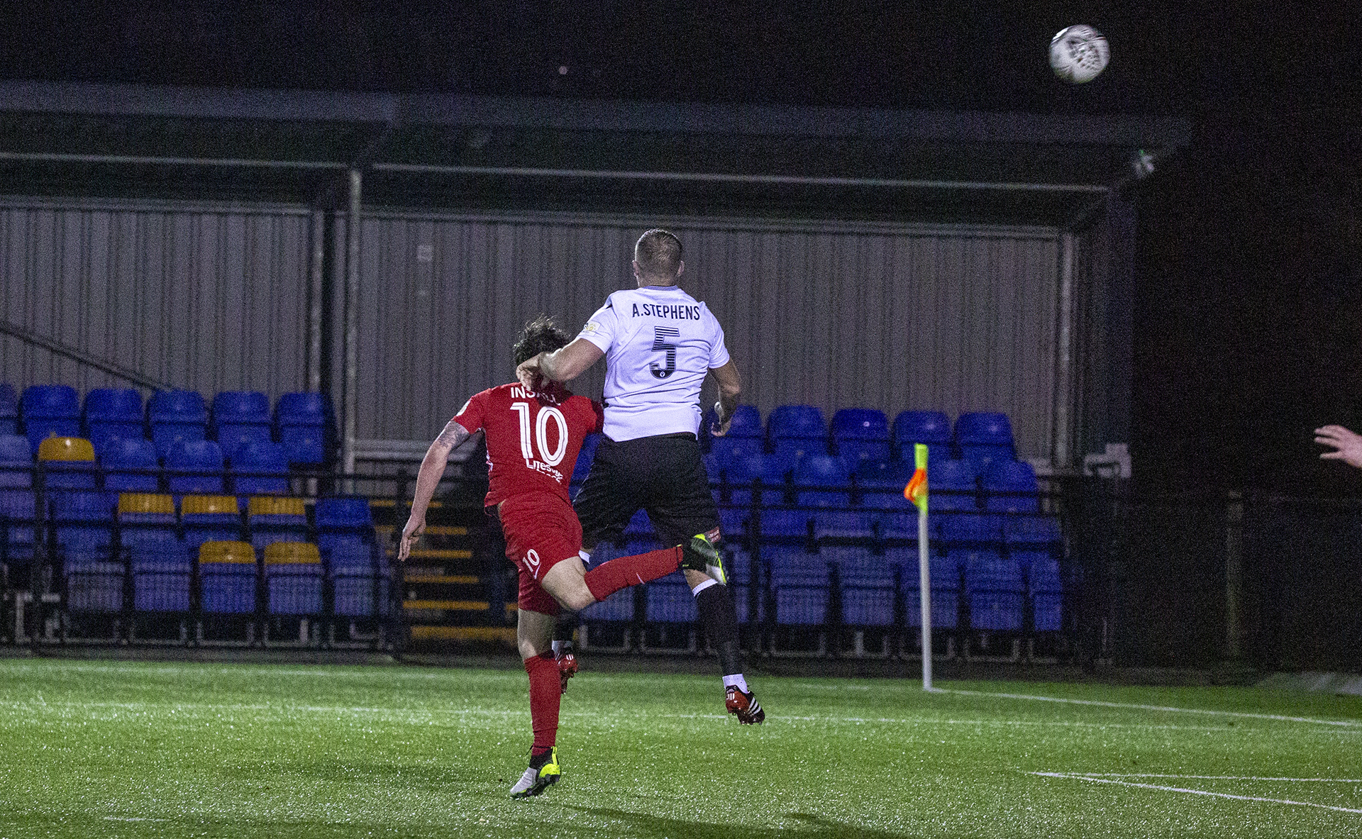 Jamie Insall heads home The Nomads' second goal | © NCM Media