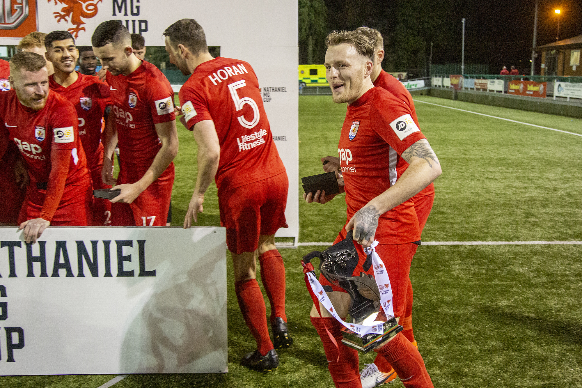 Jamie Insall celebrates Connah's Quay Nomads' Nathaniel MG Cup success | © NCM Media