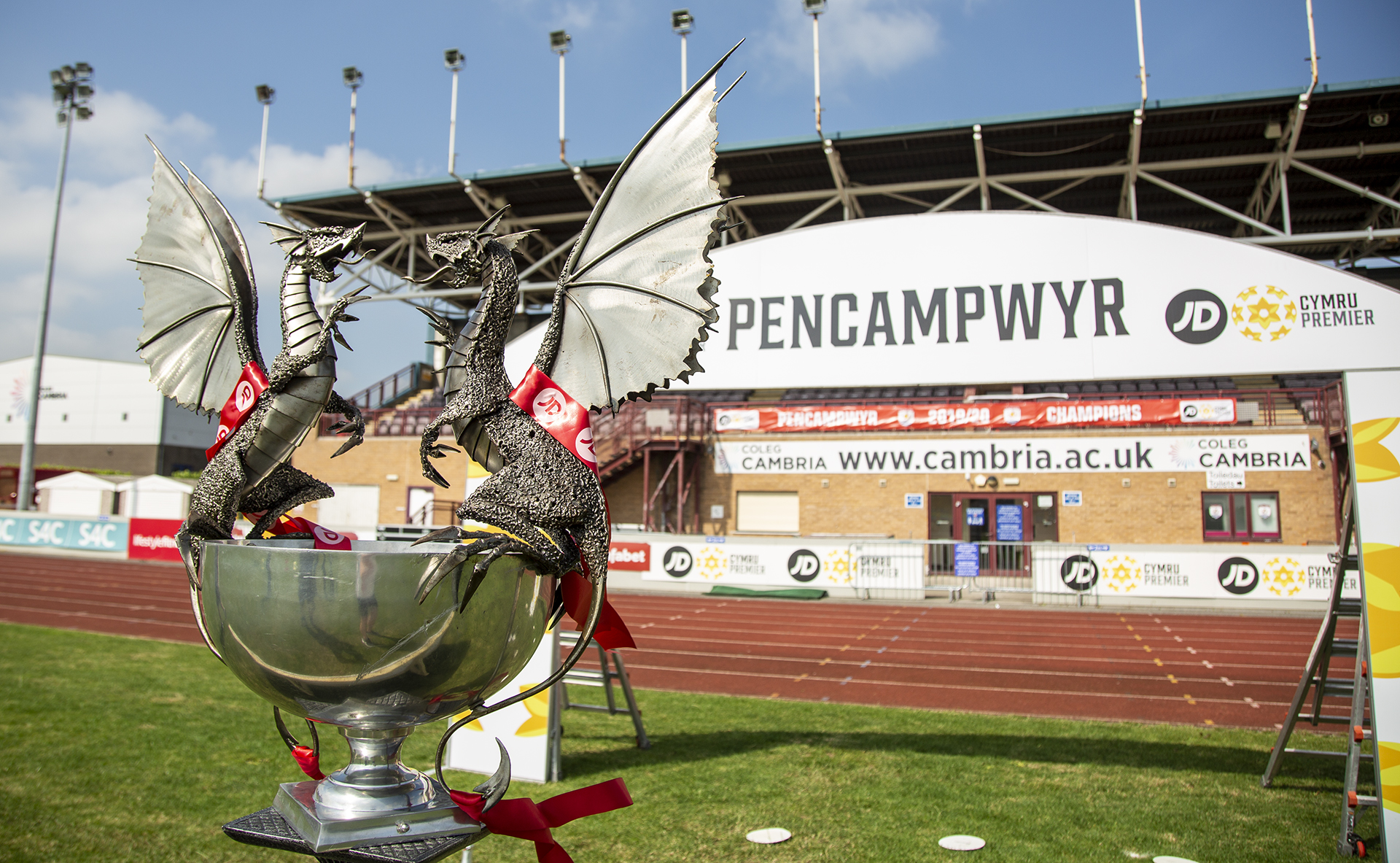 The JD Cymru Premier trophy at Deeside Stadium | © NCM Media
