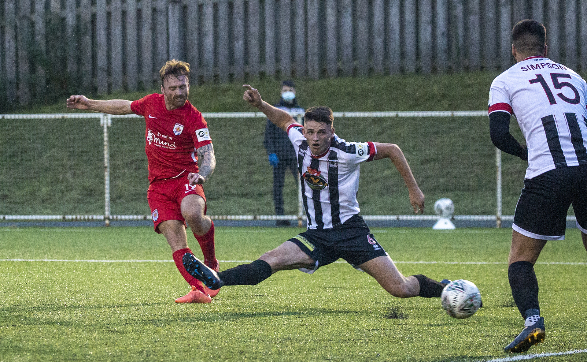 Craig Curran sees a first half effort blocked | © NCM Media