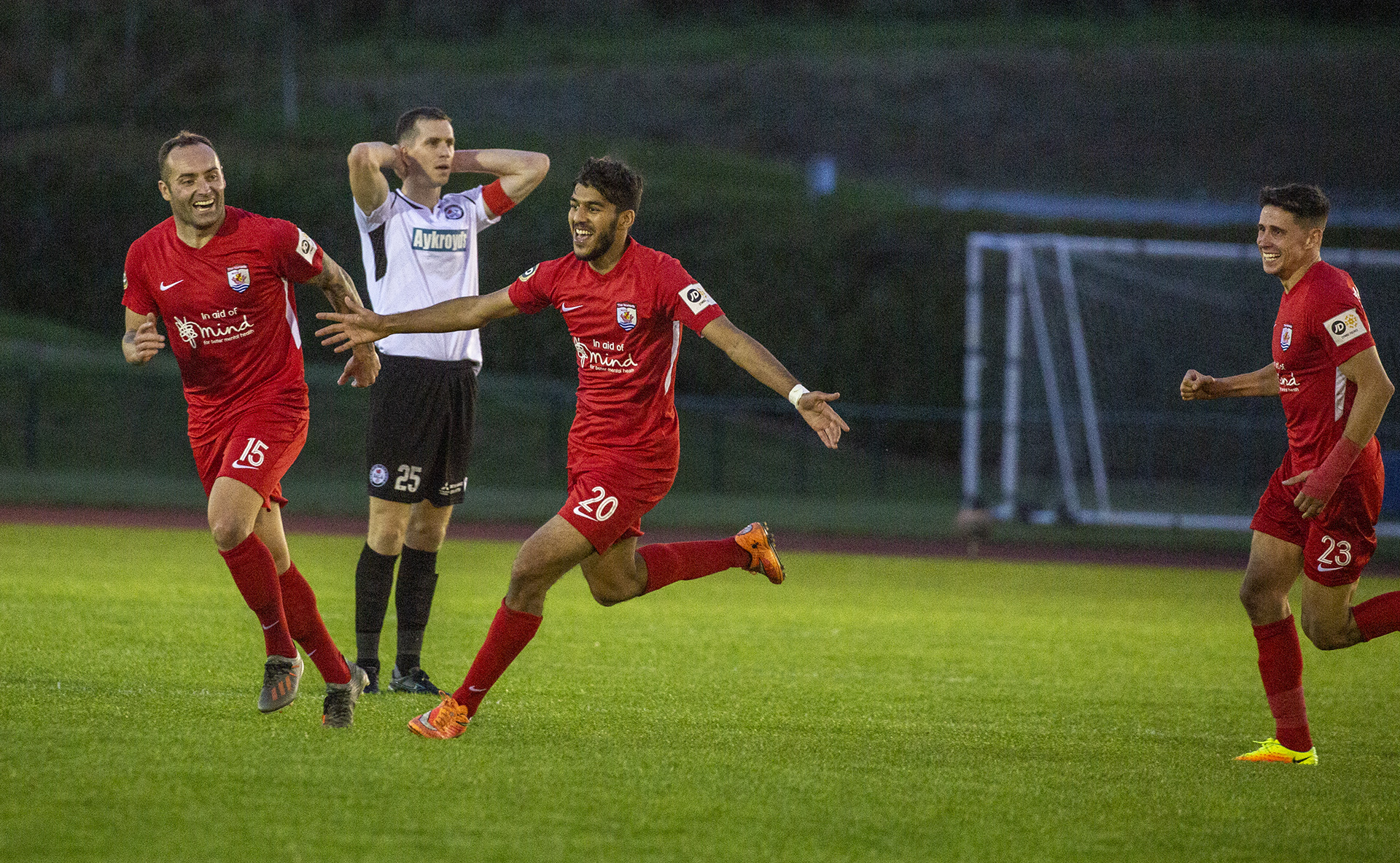 Sameron Dool celebrates his strike against Bala Town | © NCM Media