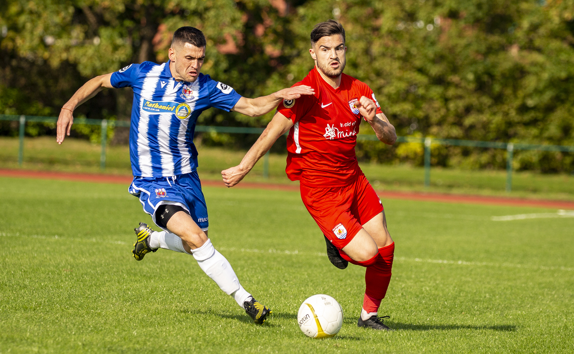 Callum Roberts looks to get past his man | © NCM Media