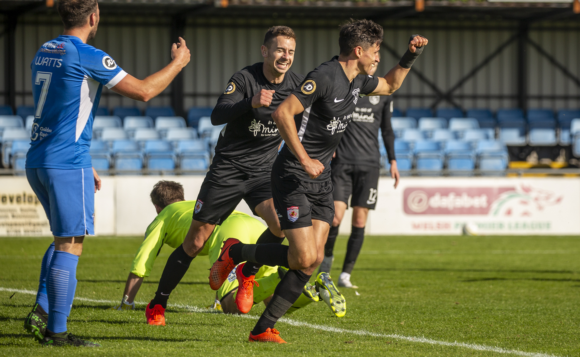 Aeron Edwards celebrates his first goal for the club | © NCM Media